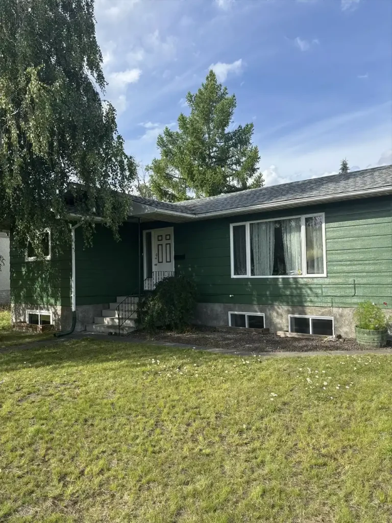 Home exterior painted dark green